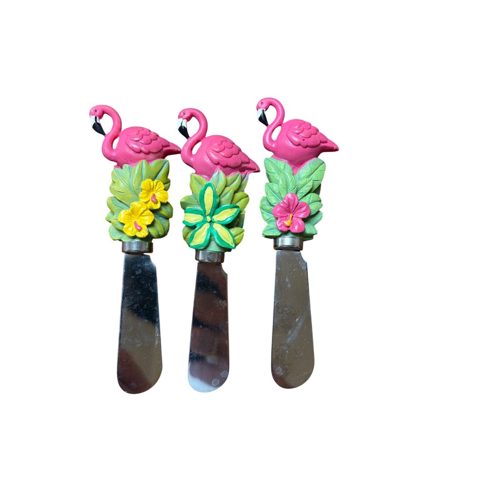 Boston Warehouse Pink Flamingo Tropical Cheese Spreader Set of 3 Stainless Steel